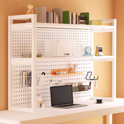 Tqoiozxa 1/2/3-Tier Desktop Bookshelf with Pegboard, White, 2-Tier, 100 cm/39.3 in
