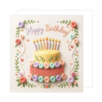 Edition Seidel Premium Square Birthday Greeting Card with Envelope, “Happy Birthday” for Woman, Girlfriend, or Mom, Birthday Cake and Flowers (GQ578 SW026)