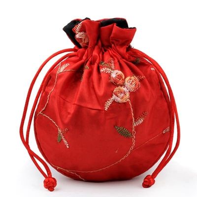 Satin Packaging Bags, Silk Brocade Satin Drawstring Jewelry Bags, Damask Gift Bags for Christmas and Weddings, Embroidered (3,10 Pcs)