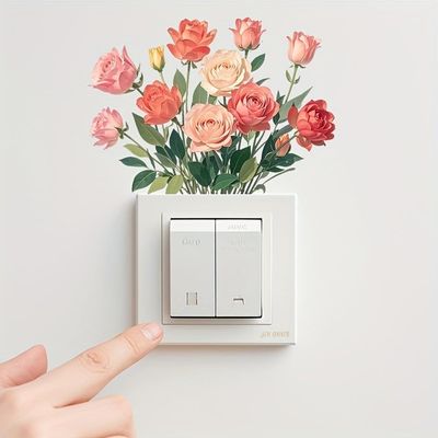 WheatThrive Switch Stickers, Removable, Waterproof, PVC, Rose Design, 2 Pack, Pink