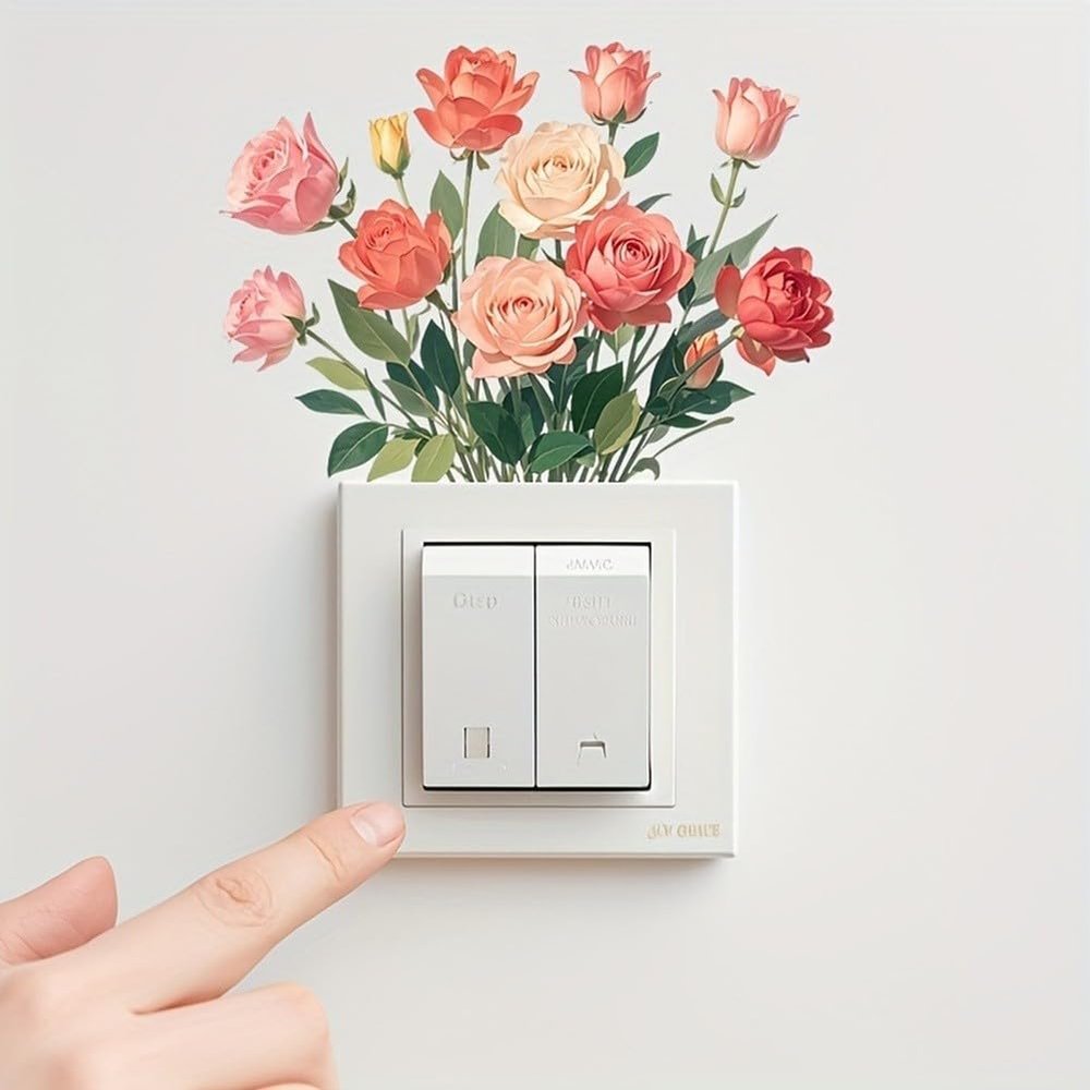 WheatThrive Switch Stickers, Removable, Waterproof, PVC, Rose Design, 2 Pack, Pink