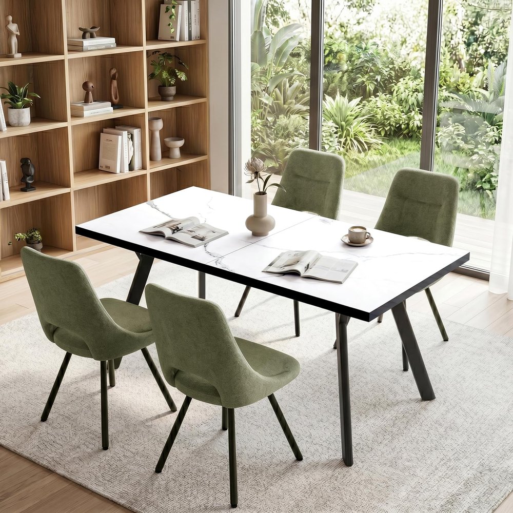 LEWE Dining Set, 160 x 80 cm Wooden Dining Table with 4 360° Swivel Chairs