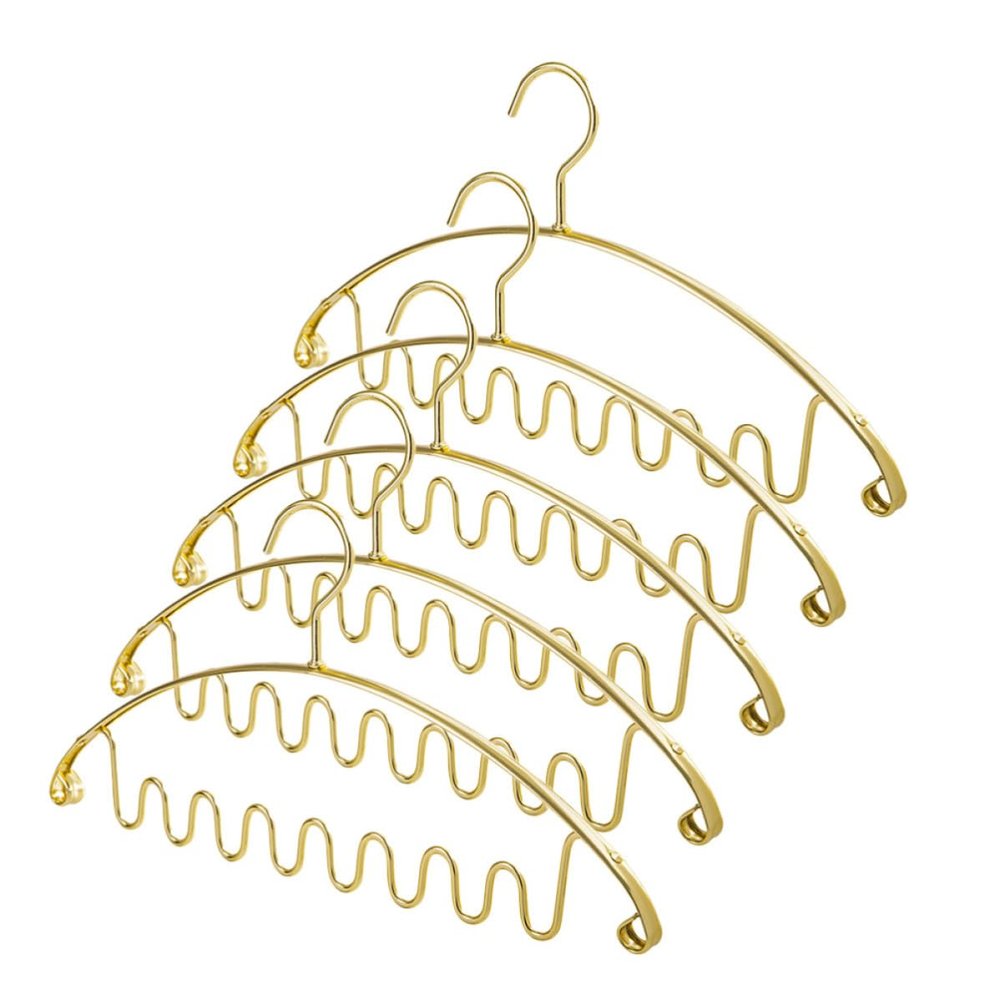 INOOMP 5-Pack Aluminum Alloy Scarf Hangers with Multiple Slots, Space-Saving Closet Organizer for Ties and Belts, Gold-Tone