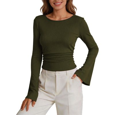 Women's Slim-Fit Ribbed Long-Sleeve Crew-Neck Top