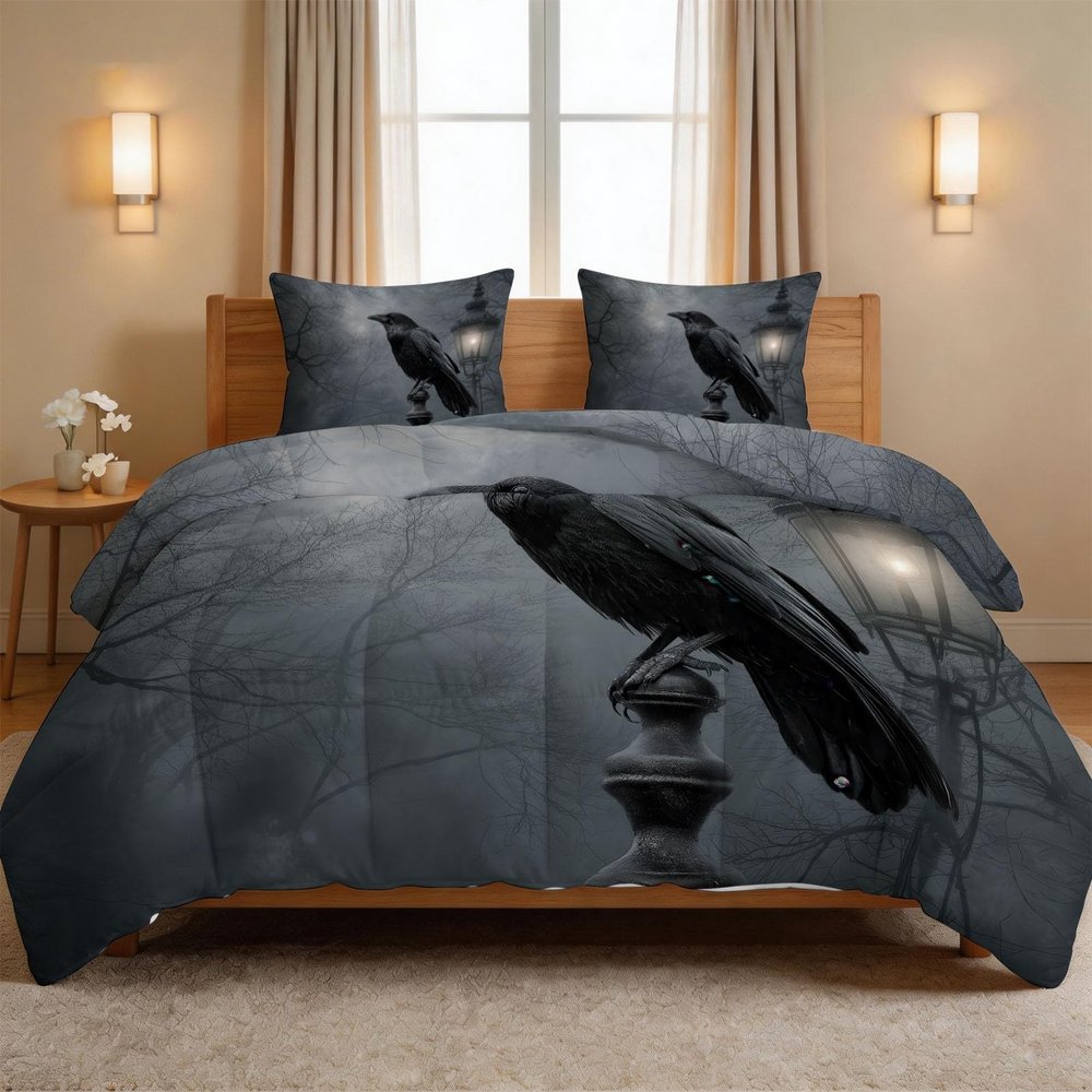 4-Season Quilt 200 x 200 cm, Gothic Raven Forest, Gray