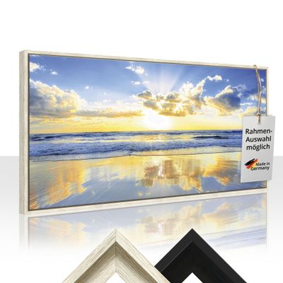 ARTLAND Canvas Print Sea Beach Sunset Panorama, 150 x 75 cm, with Shadow Gap Frame, Black or White