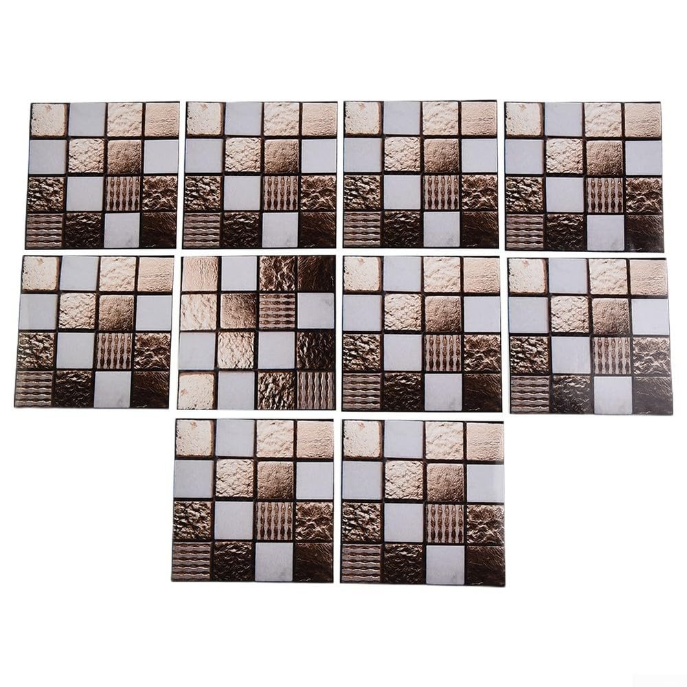 Peel and Glitter Mosaic Wall Tile Set, 10 Pieces for Kitchen and Bath