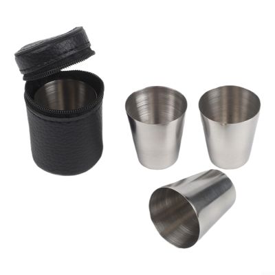 4-Pack Stainless Steel Shot Glasses with Leather Case