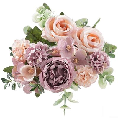 Rackumic Artificial Silk Flower Bouquet with Rose, Peony, Hydrangea