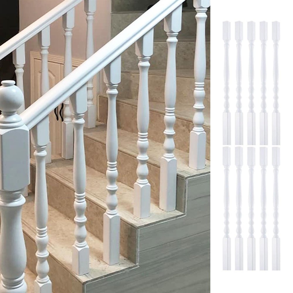 Matte White Stair Balusters, 10-Piece Solid Wood Set