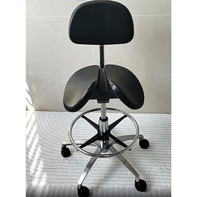 Height-Adjustable Saddle Stool with Backrest, Swivel Seat and Casters