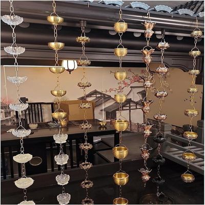 YKMYXZ Rain Chain, Aluminum Alloy Water-Flow Chain, Decorative for Villa, Courtyard, Garden, Temple (Style 2, 3 m/10 ft)