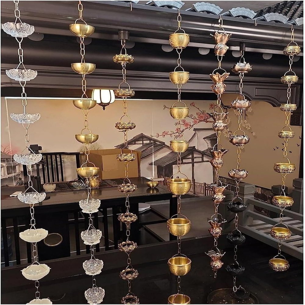 YKMYXZ Rain Chain, Aluminum Alloy Water-Flow Chain, Decorative for Villa, Courtyard, Garden, Temple (Style 2, 3 m/10 ft)