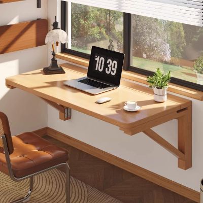 GHFXSCV Wall-Mounted Folding Table, Solid Wood Brackets, Space-Saving Floating Desk for Dining Room, Laundry Room or Office, 120 x 60 cm (47 x 24 in), Ideal for Small Spaces