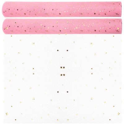 TINEASUR 2-Roll Pink Shiny Floral Net Gift-Wrapping Fabric