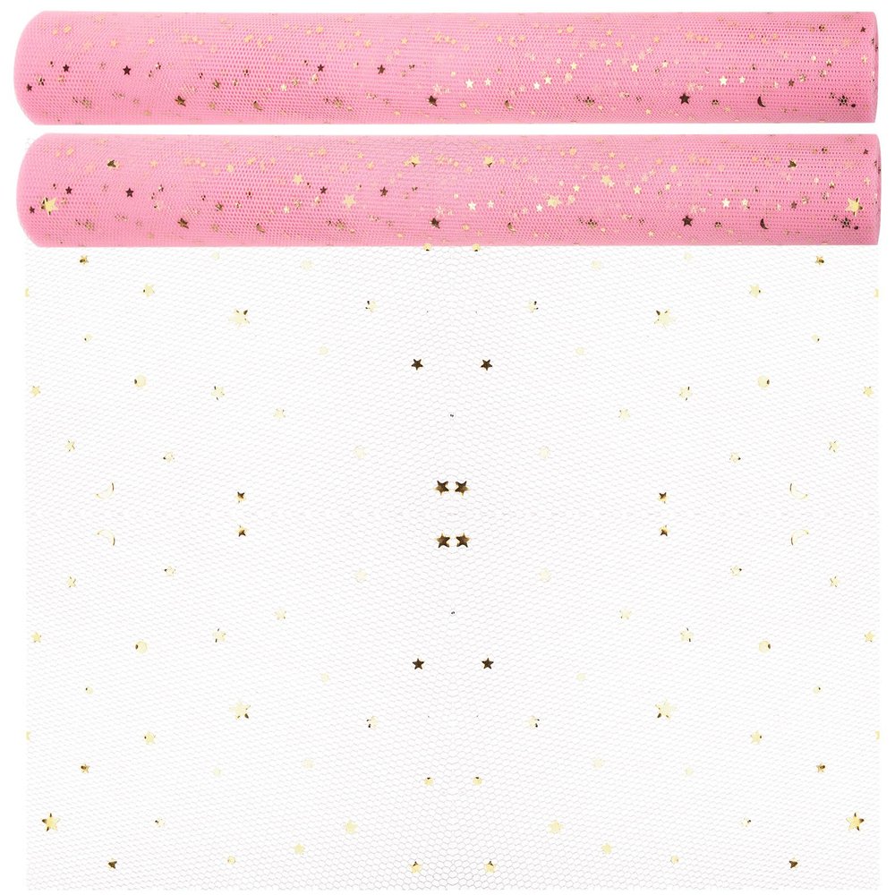 TINEASUR 2-Roll Pink Shiny Floral Net Gift-Wrapping Fabric