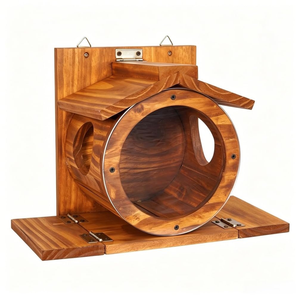 Racocou Large Wooden Squirrel Feeder with Flip-Top Lid