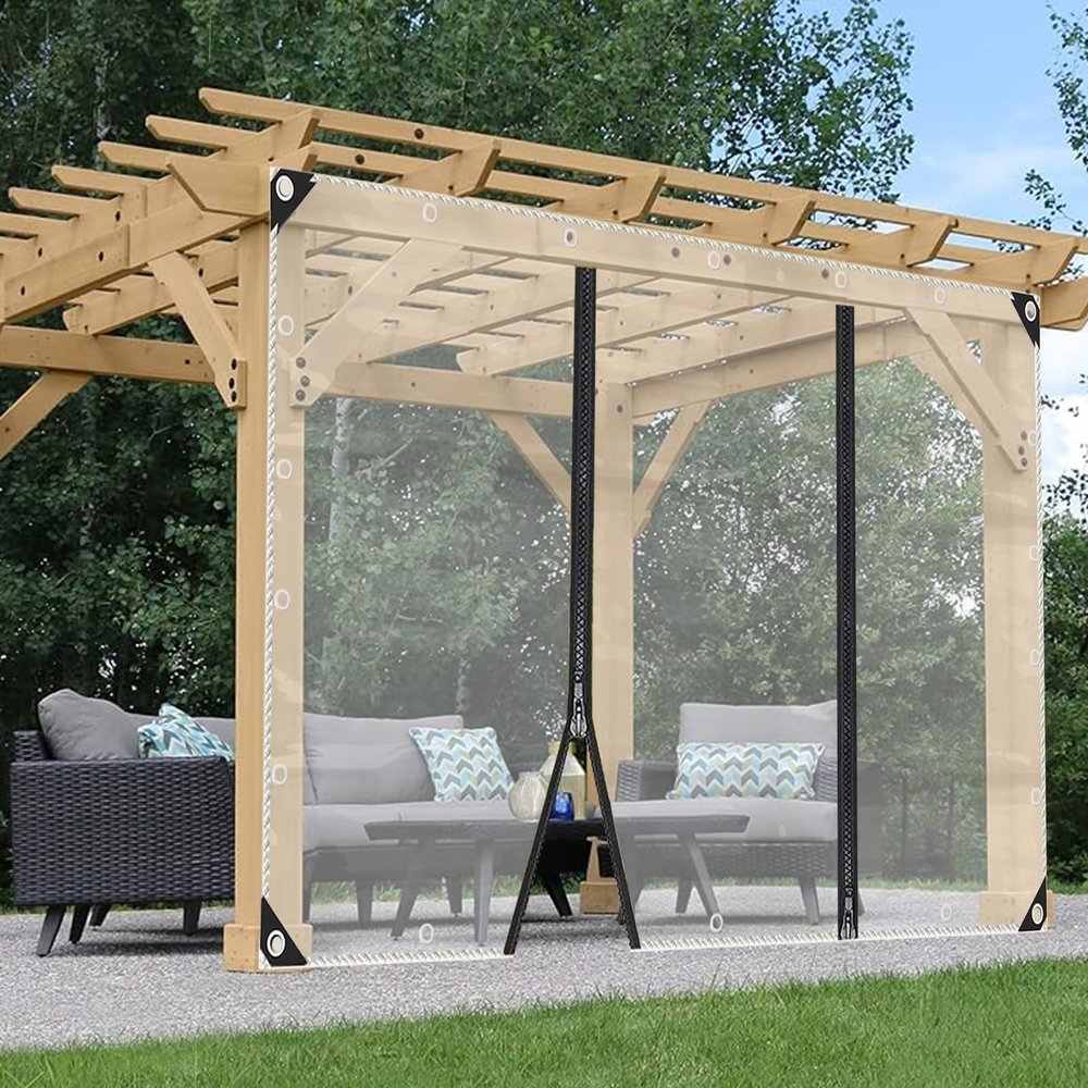 MSHGSKU Premium Transparent PVC Outdoor Curtains with Zippers for Pergola, Patio, Gazebo, and Veranda, Customizable Clear Tarp Sidewalls, 6 x 4 m (19.68 x 13.12 ft)