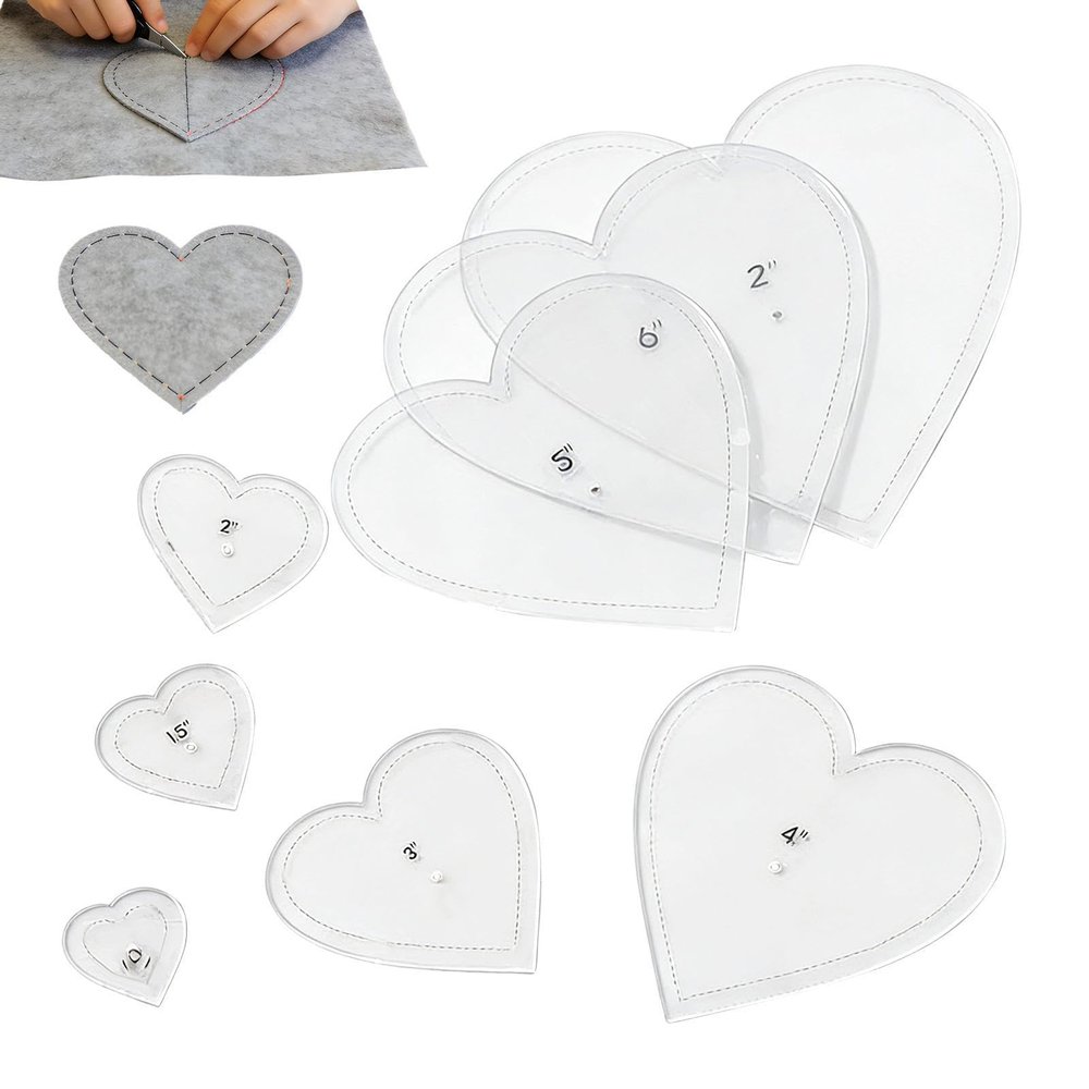 8-Piece Heart-Shaped Acrylic Quilting Template