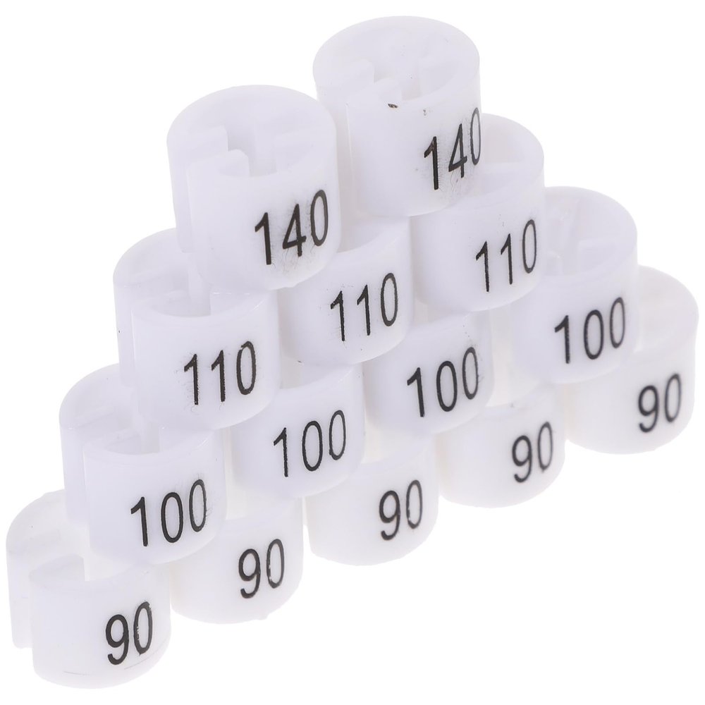 LALADEFIEE 100 White Plastic Size Markers with 4 Teeth for Clothes Hangers, Sizes 80–170