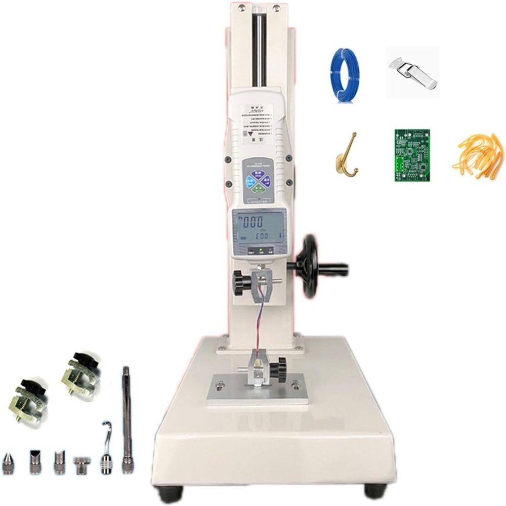 Digital Force Gauge, Hand-Crank Vertical Test Stand, 5 Probes, 2 Clamps, 270 mm Stroke, 200 N–20 kg
