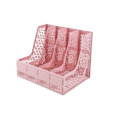Desktop File Frame Organizer, File Rack and Storage Basket for Office Desk or Bookshelf, Pink
