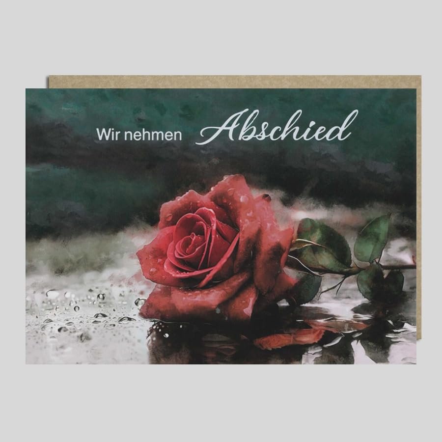 Michel Verlag Elegant Sympathy Card ANTEILNAHME with Envelope, Red Rose, 17 x 12 cm, Made in Germany