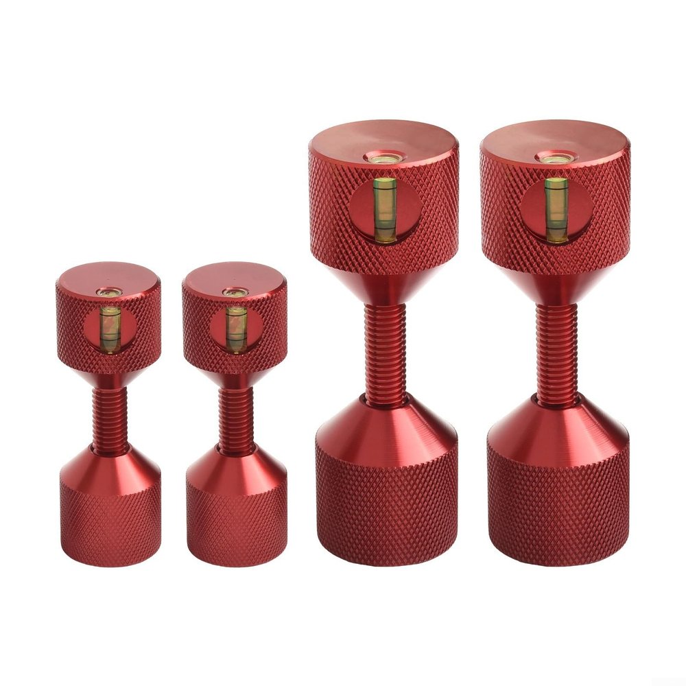 2-Hole Flange Alignment Pins with Integrated Level, 6061 Aluminum, for ASME 150 lb Flanges, 1/2–14 in, 4-Piece Red Set