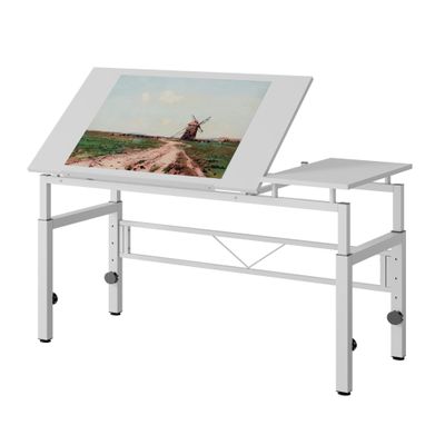 Jaxenor Drafting Table with Adjustable 0–60° Top, 120 x 60 x 77–100 cm, White