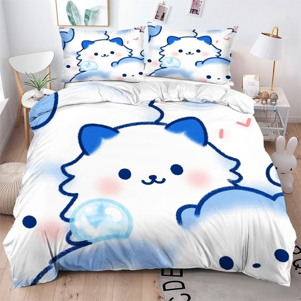 Fotmung 3D Bedding Set 220 x 240 cm, Cartoon Cat, Duvet Cover with Pillowcases, Quick-Drying, Wrinkle-Resistant, Soft and Skin-Friendly – D42