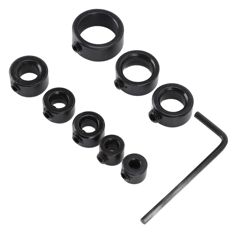 SALALIS Drill Stop Collar Set, 8-Piece, Hardened Steel, Adjustable Depth Limiters for Woodworking and Metal Drilling, 3 mm to 16 mm