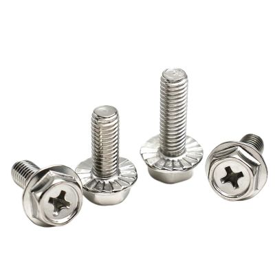 304 Stainless Steel Flange Screws, Anti-Loosening Phillips Hex Screws with Washers, M3-M8, 525-Piece Set (Serrated, 18MM_M8 x 5PCS)