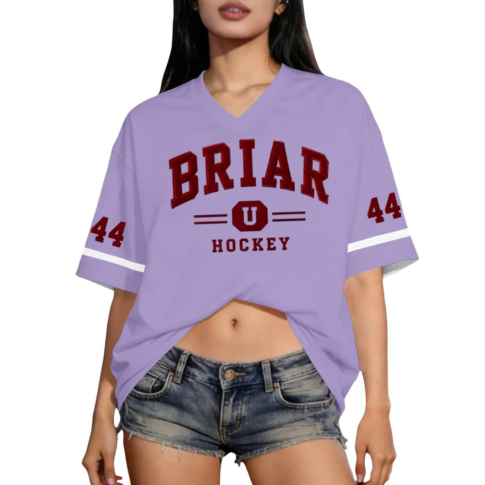 Off Campus Briar U Hockey Jersey T-Shirt, Graham 44, Logan 22, Tucker 46 & Di Laurentis 66, Short Sleeve, Purple, L