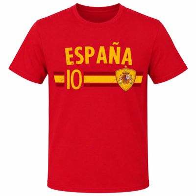 Spain T-Shirt for Men and Women, Unisex Red Football Fan Shirt, Vintage Look, Short Sleeve, S-5XL, with or without Number 10