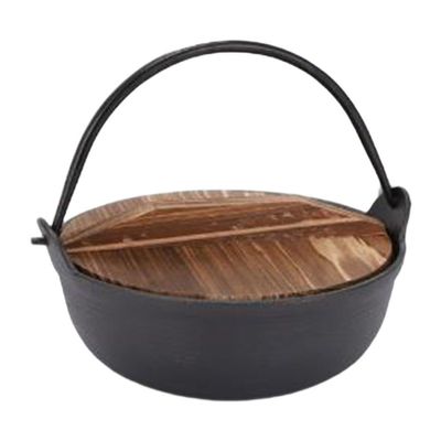 FQRDKT Hanging Aus with Wooden Lid, Cast-Iron Hot Pot
