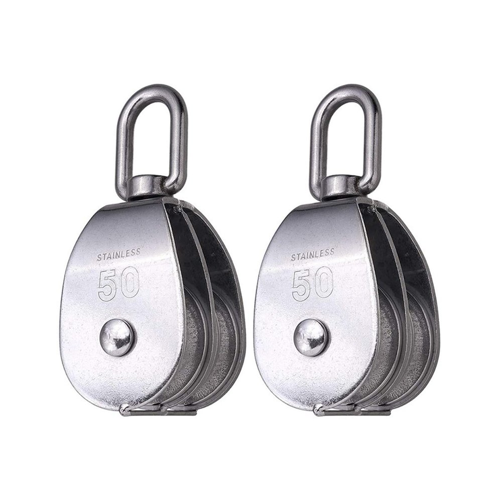 2-Pack 304 Stainless Steel Wire Rope Pulley Blocks, 500 kg Capacity