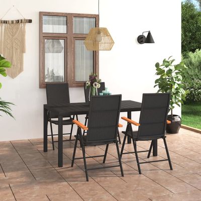 PTUGUOF 5-Piece Garden Dining Set with PE Rattan Chairs, Black and Brown