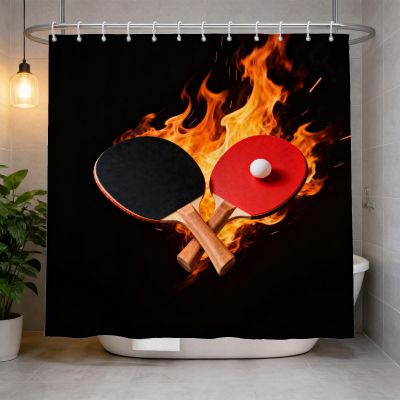 Hongduo 3D Table Tennis Shower Curtain, 180 x 200 cm, Waterproof Polyester, Washable with Rings