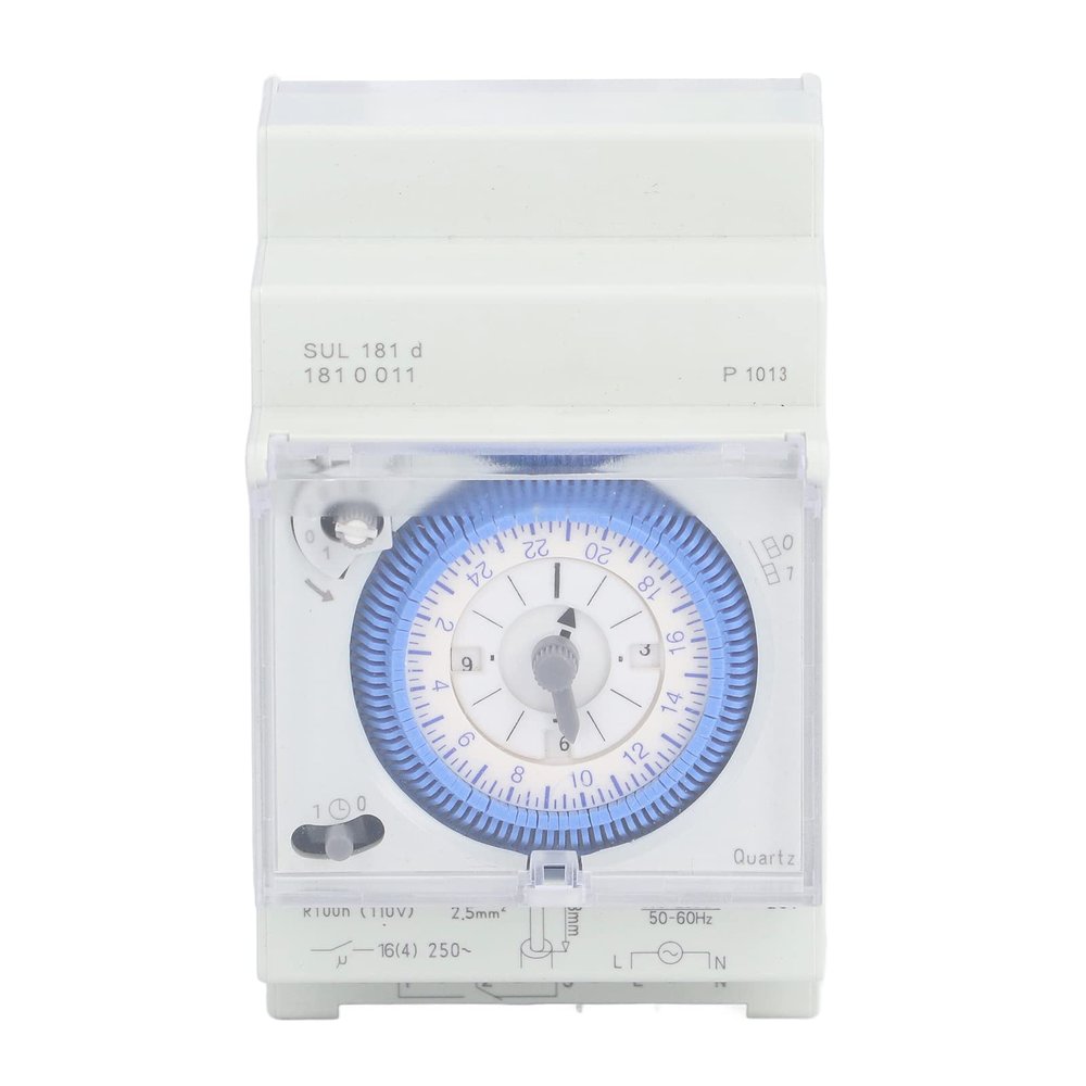 Annadue Mechanical Timer Switch, 24-Hour, DIN Rail, 110–230 V