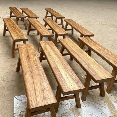 Solid Wood Farmhouse-Style Bench, Natural Finish, 140 x 26 x 45 cm