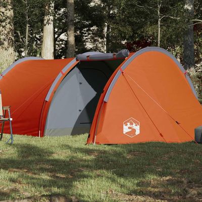 Bendmaxx 4-Person Orange Tunnel Tent with Ventilation, Mosquito Net, Electrical Access, and Removable Flysheet