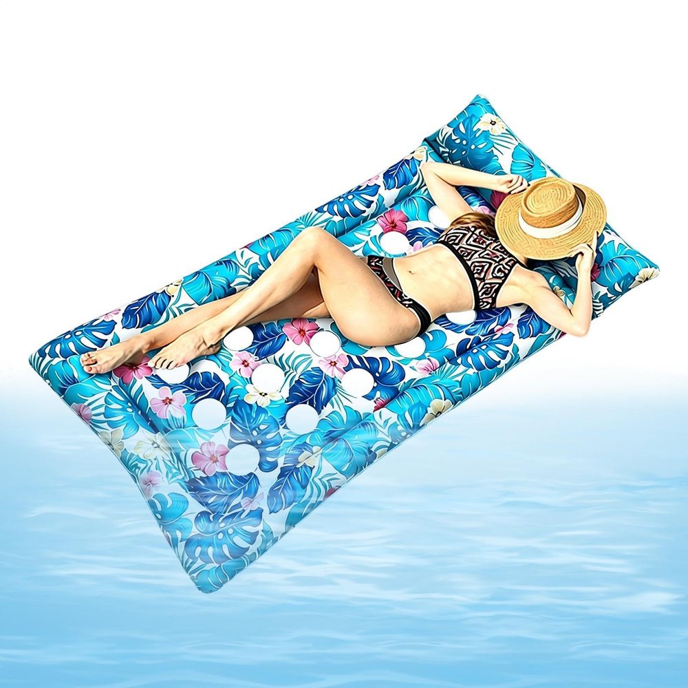 Inflatable Pool Lounger with Tropical Leaf Print