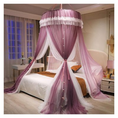 Round Dome Princess Lace Bed Canopy Mosquito Net, Purple, for 1.8 m Bed