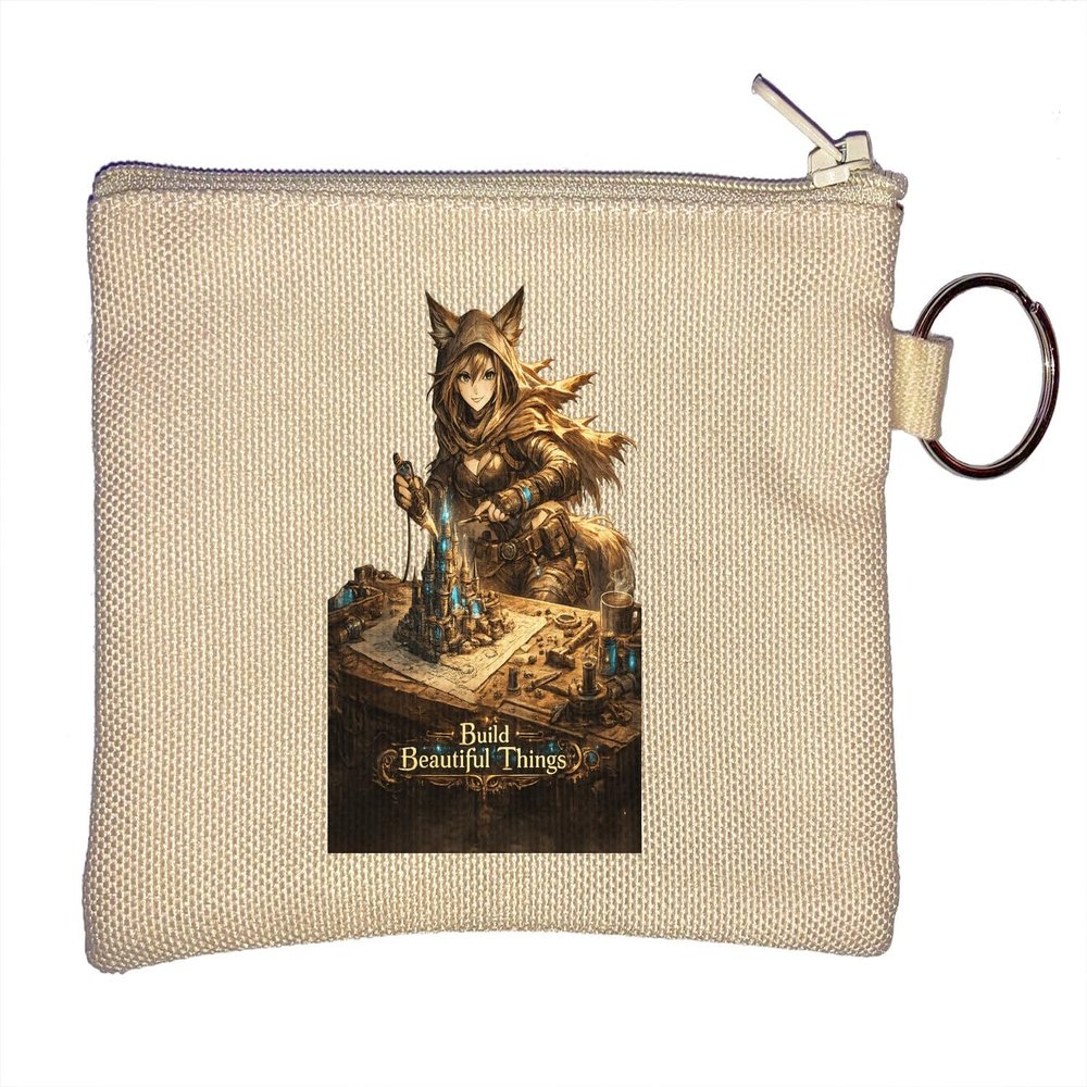 Crafting Magical Fantasy Castle Model Keychain Coin Purse, Beige
