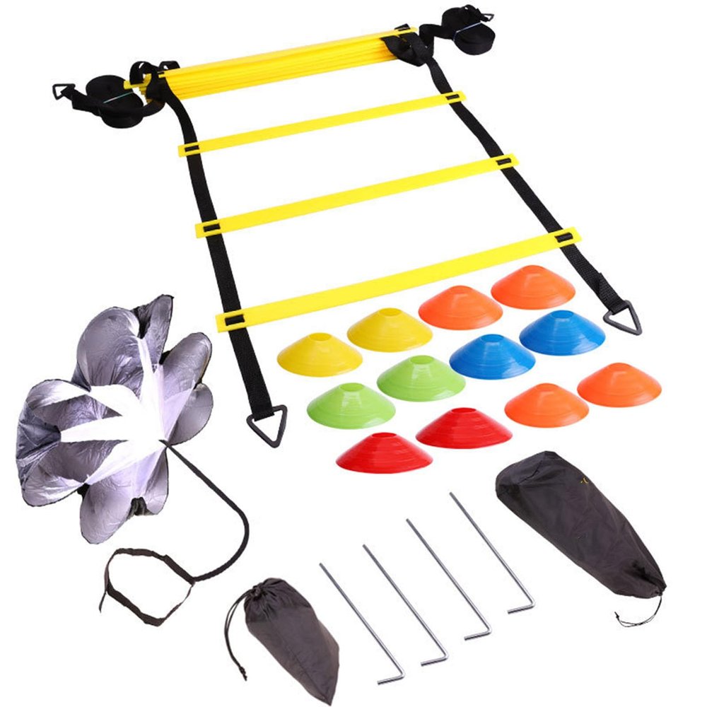 EXQIOUR Soccer Agility Training Ladder Set with Resistance Parachute and Disc Cones