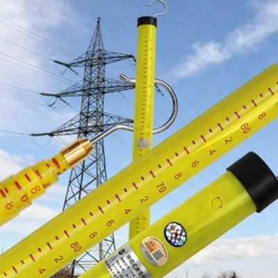 Telescopic Insulated Measuring Pole, Non-Conductive Fiberglass Pole for Power Lines, 20–60 ft Adjustable Reach with Locking Mechanism, Yellow Electrical Safety Tool for T