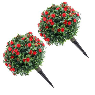 BONKZEBU Artificial Rose Topiary Ball Tree, Realistic Plant for Garden, Yard, Indoor and Outdoor Décor, PE, 45 cm