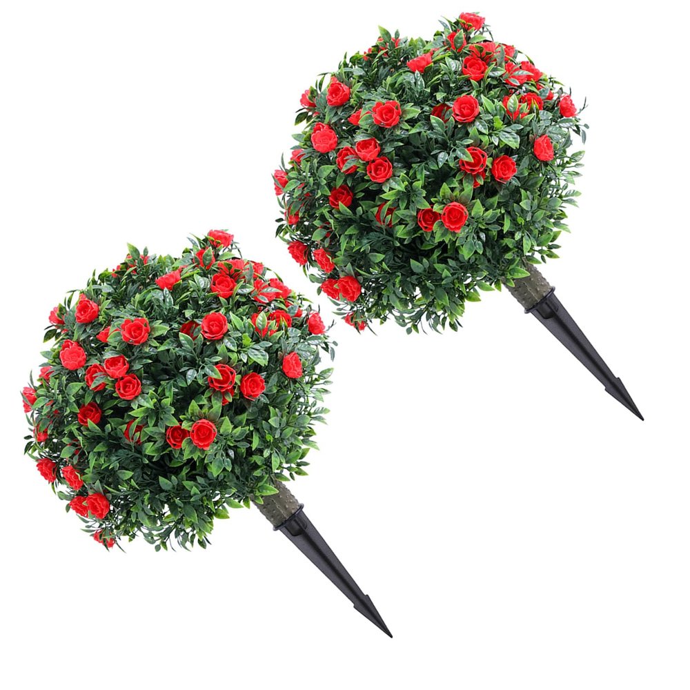 BONKZEBU Artificial Rose Topiary Ball Tree, Realistic Plant for Garden, Yard, Indoor and Outdoor Décor, PE, 45 cm