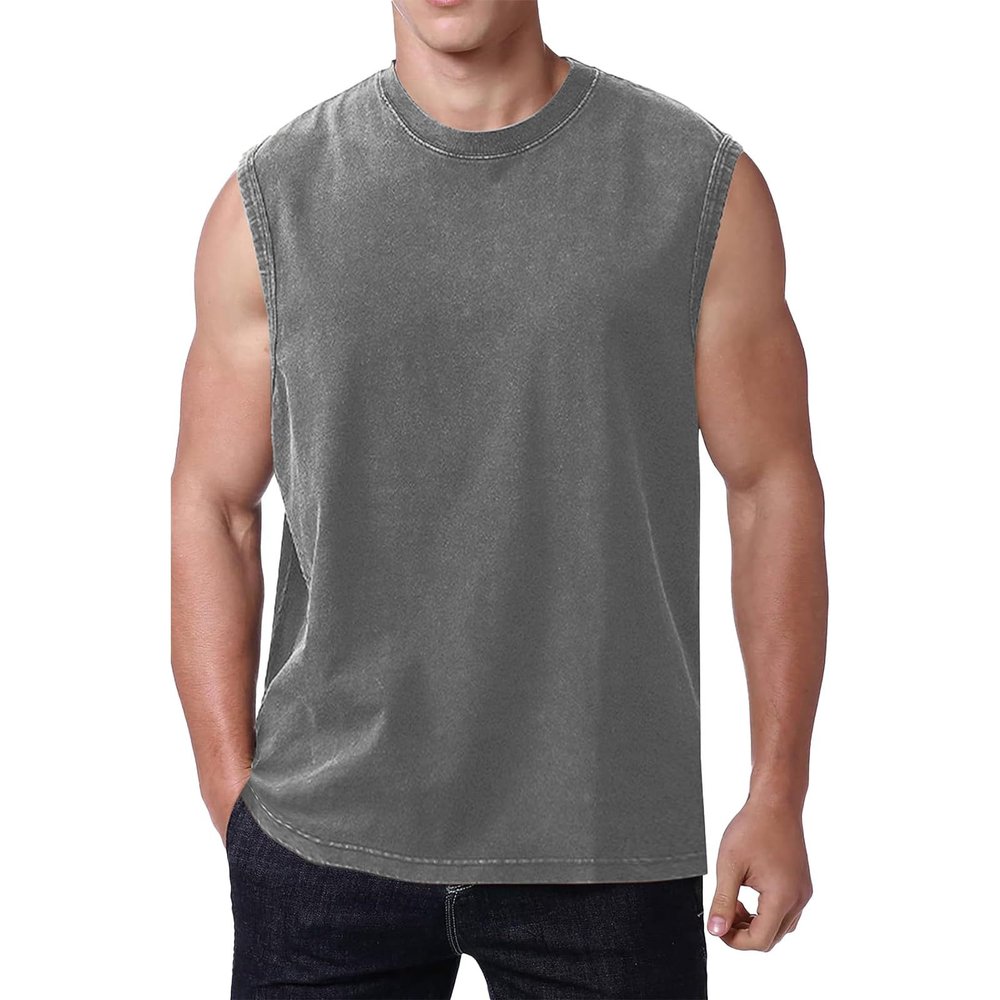 Men's Tank Top, Crew Neck, Workout, Lightweight, Breathable, Sleeveless, Gray, S