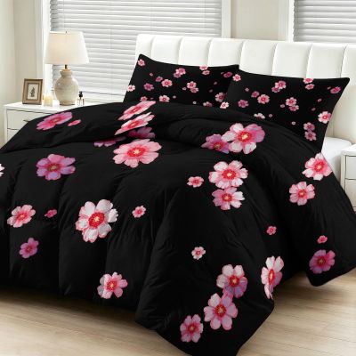 CozyRest 4-Season Duvet Without Cover, 200 x 220 cm, Pink Floral, with 2 Pillowcases